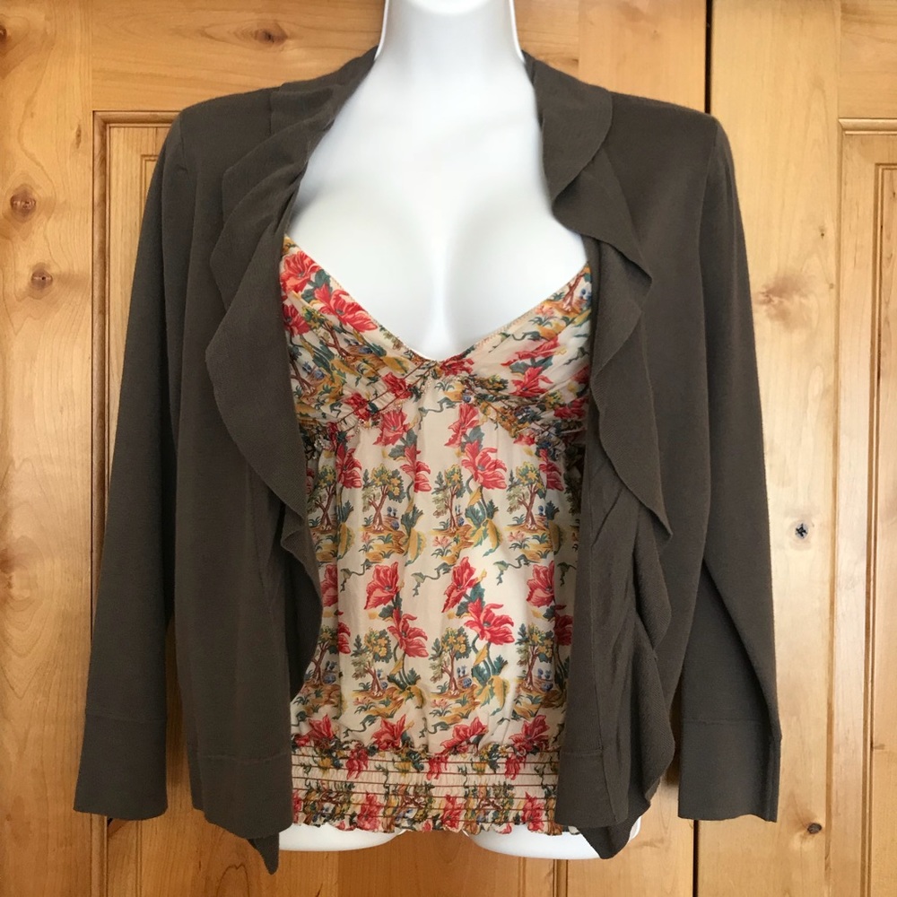 NWT J. Crew Factory Store Brown Ruffle Cardigan